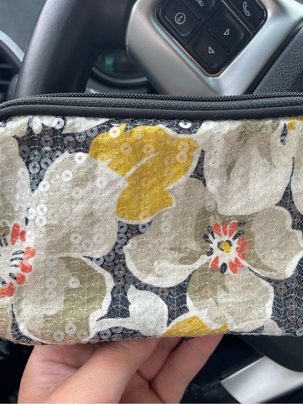 Vera Bradley Sequin Floral Cosmetic Pouch - White, Yellow & Black